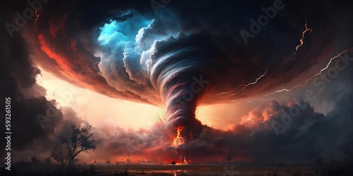 Obraz na plátně Epic sky of burning tornado in extreme dangerous weather