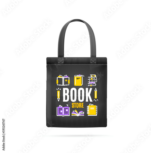Realistic Detailed 3d Book Shop Shopper Tote Bag Fabric Cloth. Vector illustration