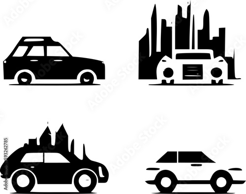 Cars | Black and White Vector illustration