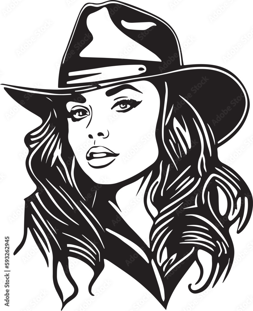Cowboy woman in a hat, American cartoon advertising illustration, vector, SVG
