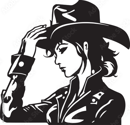 Cowboy woman in a hat, American cartoon advertising illustration, vector, SVG
