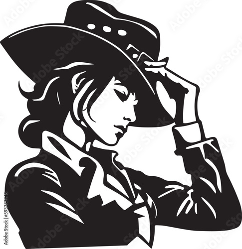 Cowboy woman in a hat, American cartoon advertising illustration, vector, SVG