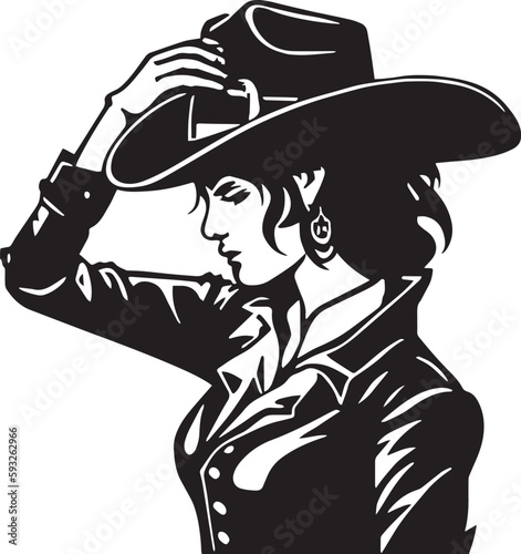 Cowboy woman in a hat, American cartoon advertising illustration, vector, SVG