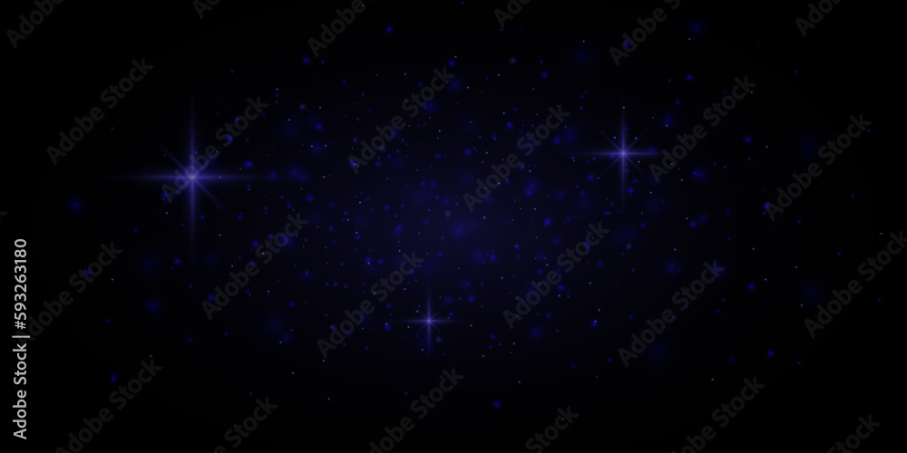 Blue light effect isolated on black background. Bright star flash and glare. Flying glowing dust. Light energy with sparks.