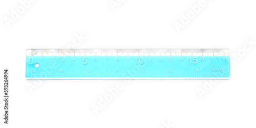 Blue plastic ruler on white background