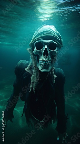 Wallpaper Mural An eery illustration of a ghost pirate skeleton under the sea. A.I. Generated.
 Torontodigital.ca