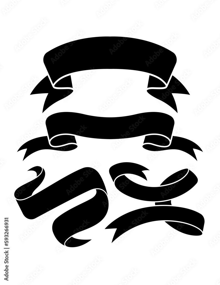 Black blank ribbon and paper roll template silhouette