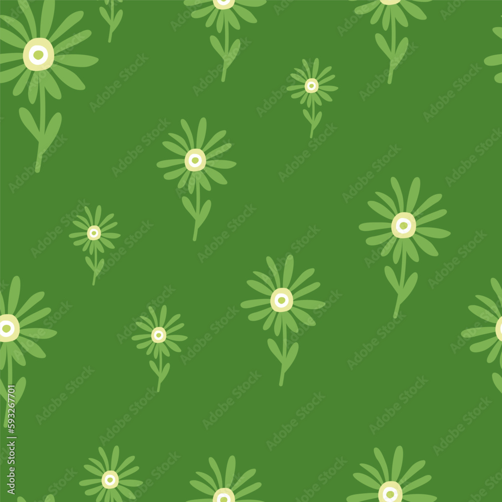 Decorative simple chamomile flower seamless pattern. Simple floral endless background.