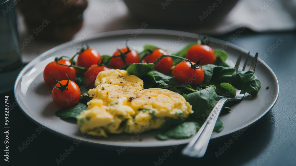 Traditional breakfast with eggs. Illustration AI Generative. Traditional breakfast with eggs. Illustration AI Generative.