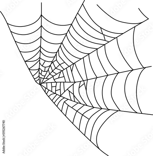 Scary spider web isolated. Spooky Halloween decoration. Outline cobweb illustration