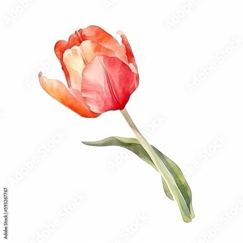 Watercolor tulip flower. Illustration AI Generative.
