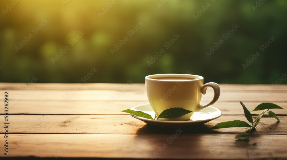 Tea cup on natural background. Illustration AI Generative. Tea cup on natural background. Illustration AI Generative.