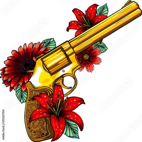 Golden gun over white background vector illustration