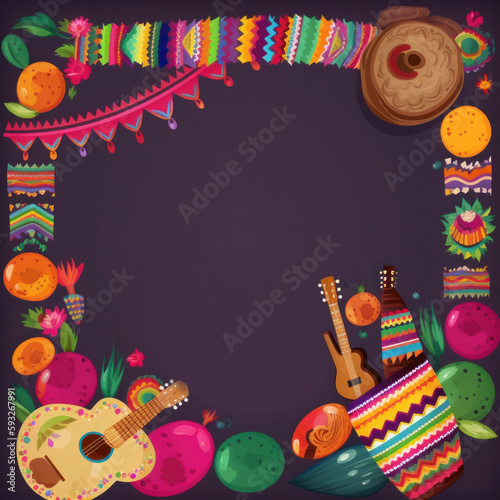 Mexican party background. Illustration AI Generative.