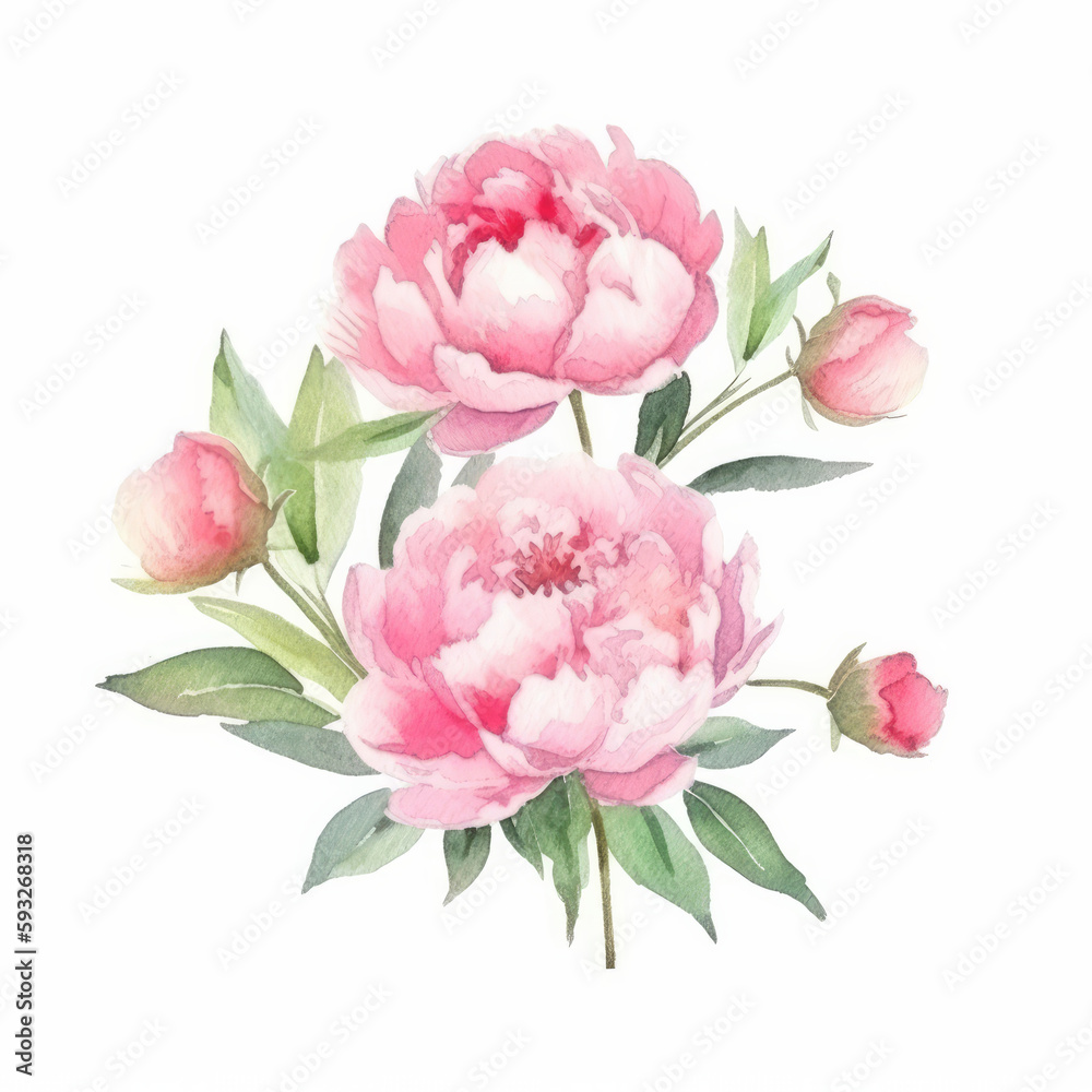 Peony watercolor flower. Illustration AI Generative.