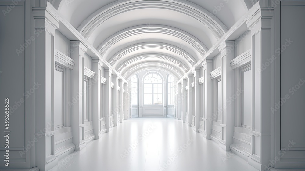 Modern Interior Architecture of an Arched Corridor Design - 3D Render. Generative AI