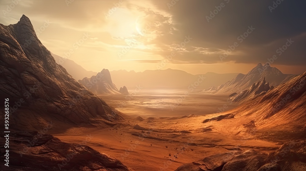The Epic Mars Landscape: A Cinematic Panoramic View of a Dangerous Sci-Fi Future, Generative AI The Epic Mars Landscape: A Cinematic Panoramic View of a Dangerous Sci-Fi Future, Generative AI
