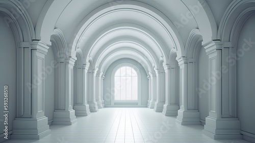 Grand Interior Design with a Three-Dimensional Archway Pass - Render of an Empty Room with Columns and Windows: Generative AI