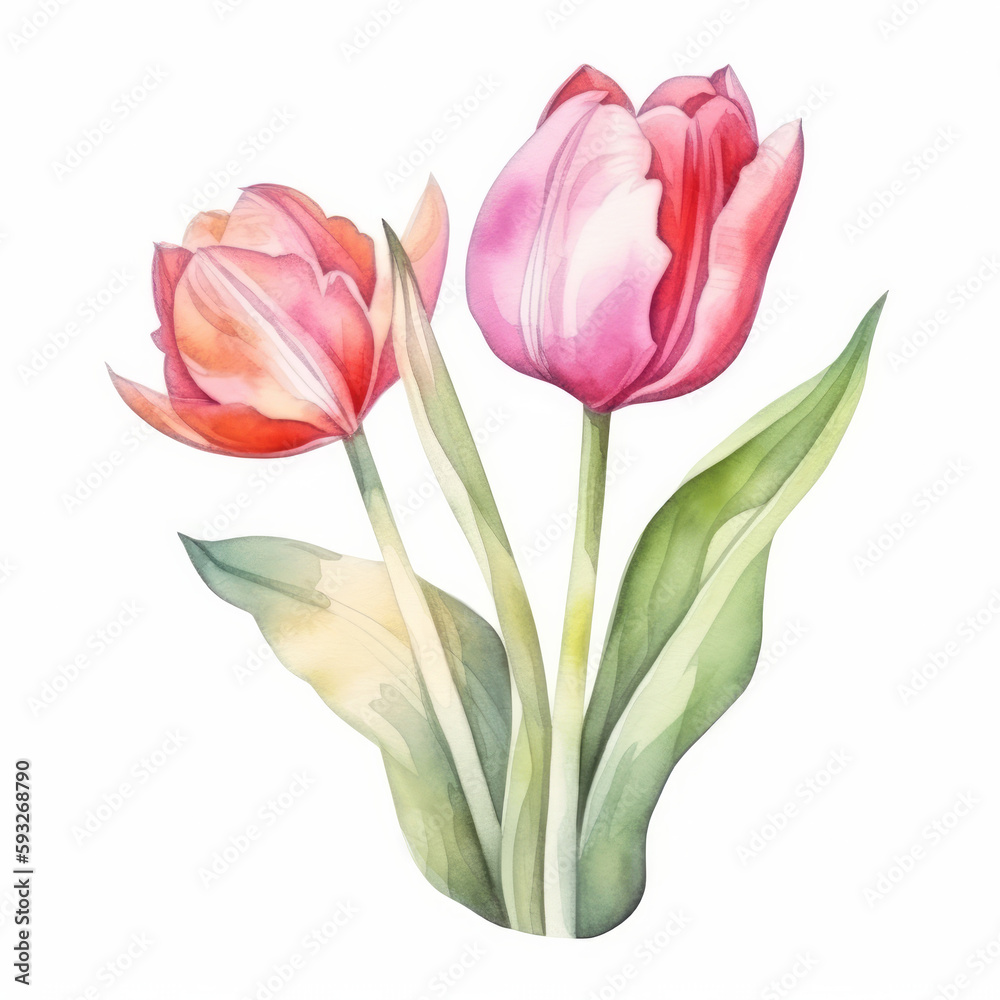 Naklejka premium Watercolor tulip flower. Illustration AI Generative.