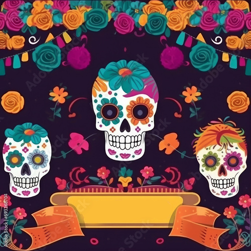 Mexican party background. Illustration AI Generative.