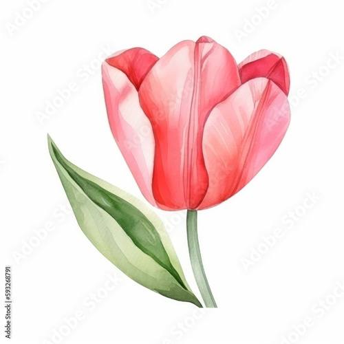 Watercolor tulip flower. Illustration AI Generative.