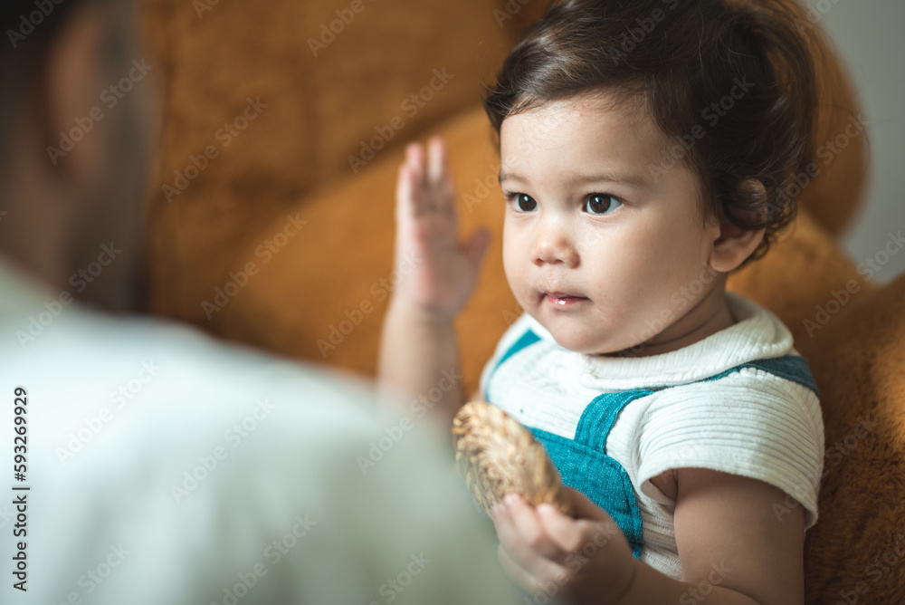 Middle age Caucasian father living with newborn crawling baby, Parent holding rocking child daughter son in Father's Day, Authentic lifestyle parenting fatherhood moments, Single dad family home life Middle age Caucasian father living with newborn crawling baby, Parent holding rocking child daughter son in Father's Day, Authentic lifestyle parenting fatherhood moments, Single dad family home life