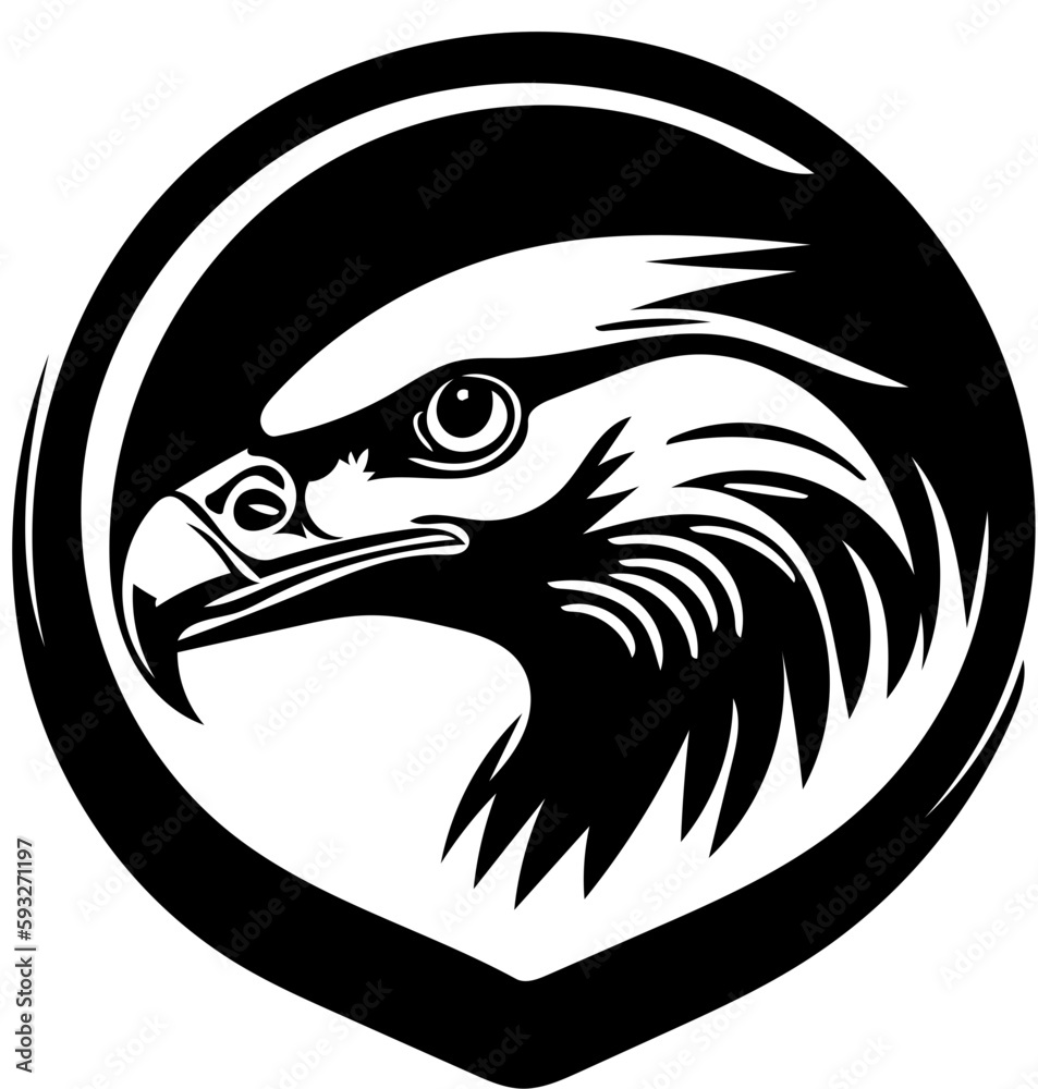 Eagle head mascot logo in black and white, vector illustration, hawk head Eagle head mascot logo in black and white, vector illustration, hawk head