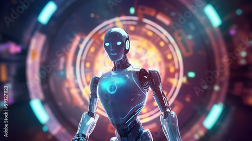 Ai robot with futuristic background © Grafigator