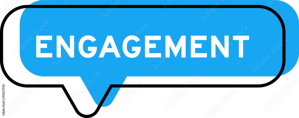 Speech banner and blue shade with word engagement on white background Speech banner and blue shade with word engagement on white background