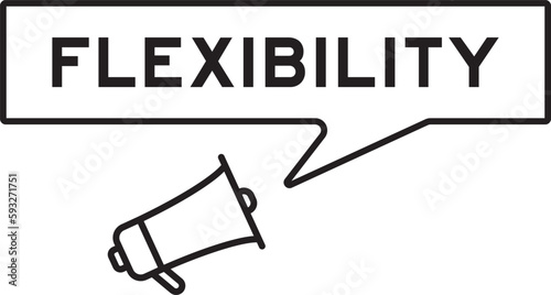 Megaphone icon with speech bubble in word flexibility on white background