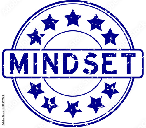 Grunge blue mindset word with star icon round rubber seal stamp on white background