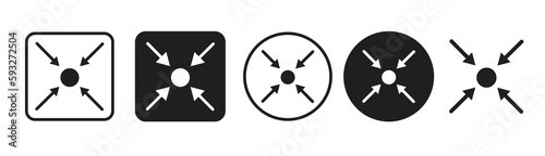 Set of Meeting point icon. four arrows pointing at the one point