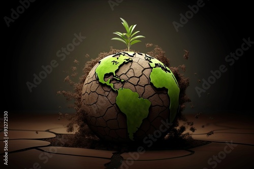 Saving Our Planet: Cracked Earth vs Green Earth Concept to Combat Global Warning. Generative AI
