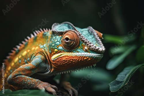 Vibrant Little Chameleon Looking Away in its Tropical Home  Generative AI