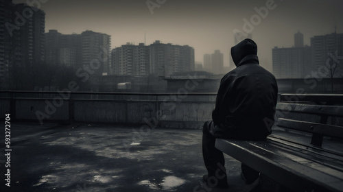 Melancholische Stimmung in der Stadt. Querformat. Generative Ai.