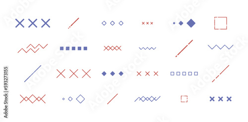 お洒落でかわいい装飾イラストセット　クロス　ゆるい幾何学模様　メンフィスデザイン