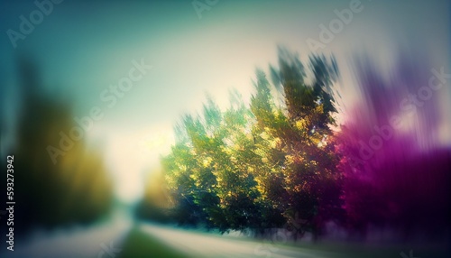 Beautiful natural bokeh blur background  park composition. Floral branch artwork. Generative AI illustration