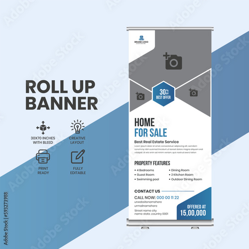 Creative Business Real Estate roll Up Banner x stand advertisement pull-up banner design template 