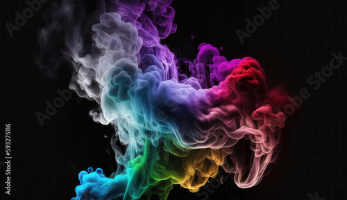 Abstract colorful of smoke background, neon light through smoke or fog, lighting in the dark scene, multi colored of cloud, mist, or smog, night backdrop for mock up, with Generative Ai.
