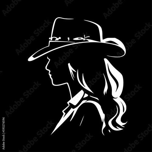 Cowgirl | Black and White Vector illustration