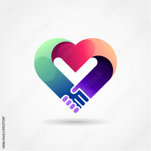 love or heart vector icon logo with handshake concept