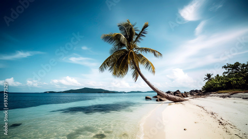 Tropical island with palm tree and beautiful beach. © Melipo-Art