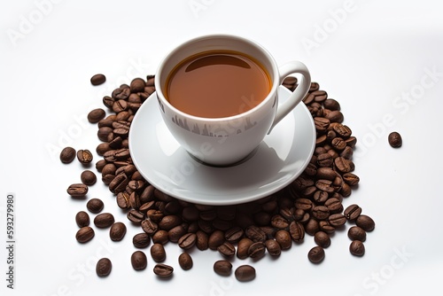 Coffee cup and beans on a white background by ai generative