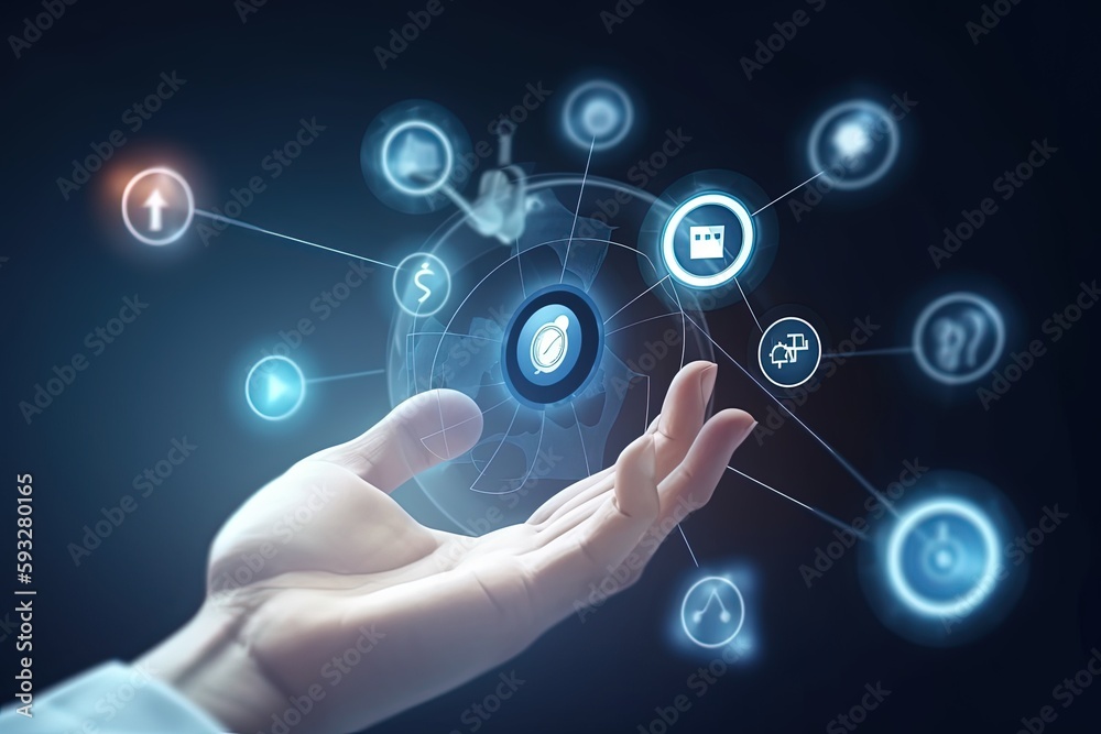 doctor hand with stethoscope and ui icon medical by ai generative doctor hand with stethoscope and ui icon medical by ai generative