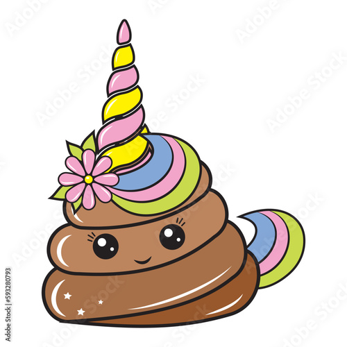 Cute character Poop kawaii unicorn,color vector isolated cartoon-style illustration