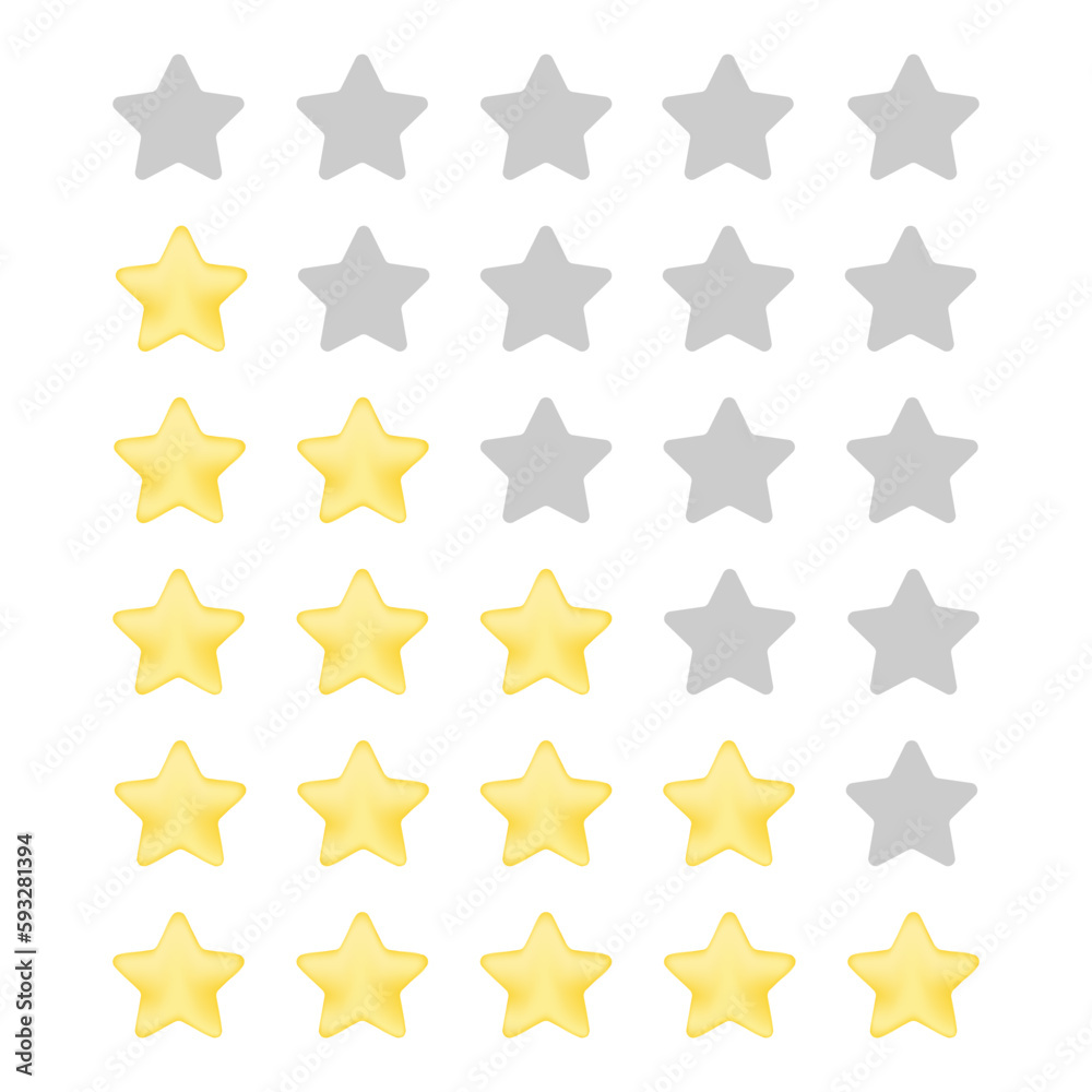 Five star rating. Different ranks from one to five stars. Golden embossed and gray transparent stars. Vector, isolated, eps 10. Five star rating. Different ranks from one to five stars. Golden embossed and gray transparent stars. Vector, isolated, eps 10.