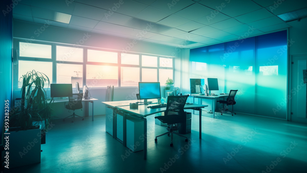 office room background in green and blue tones