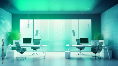 office room background in green and blue tones