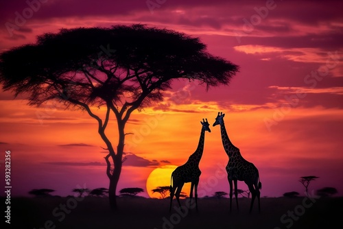 Giraffes at sunset generative Art