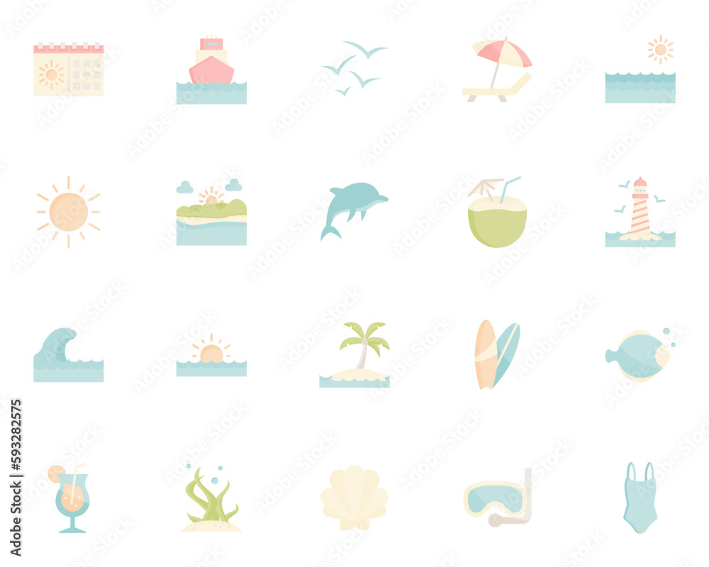 set of summer icons, sea, beach, vacation